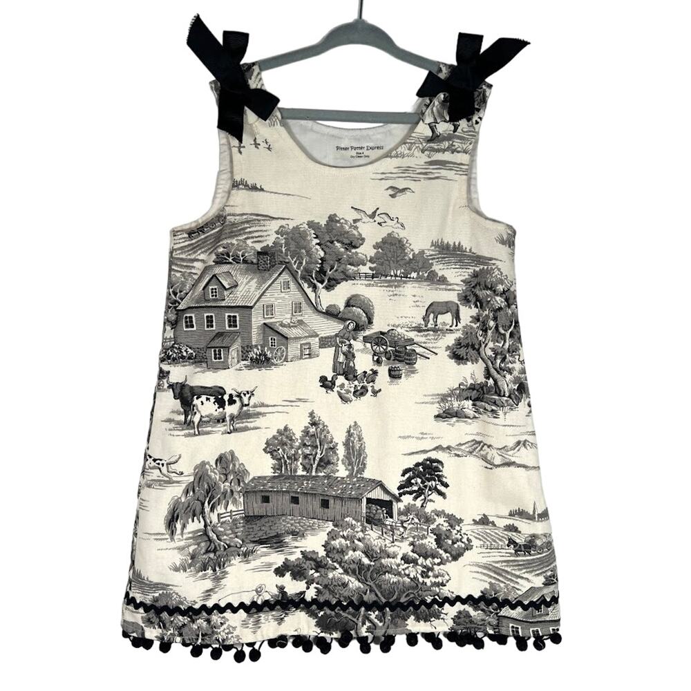 Pitter Patter Express Farm House Sleeveless Top 4 Black White Pom Pom Trim